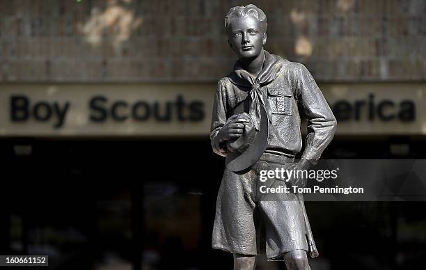 General view of a statue outside the Boy Scouts of America Headquarters on February 4, 2013 in Irving, Texas. The BSA national council announced they...