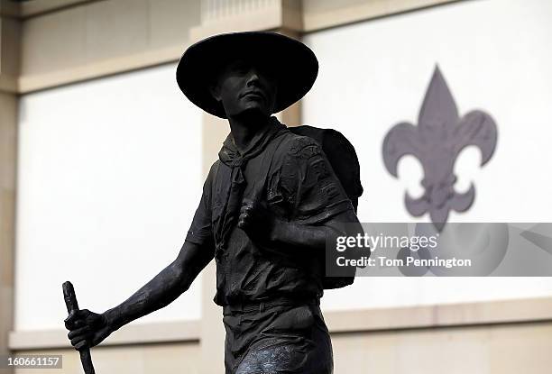 General view of a statue outside the National Scouting Museum on February 4, 2013 in Irving, Texas. The BSA national council announced they were...