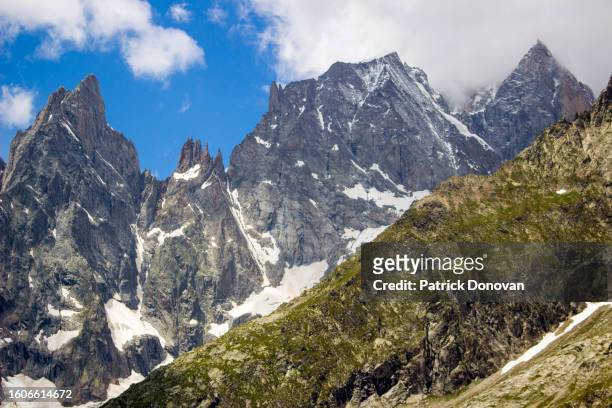 mont blanc and aiguilles de peuterey from the pavilion, skyway monte bianco, italy - blanc stock pictures, royalty-free photos & images