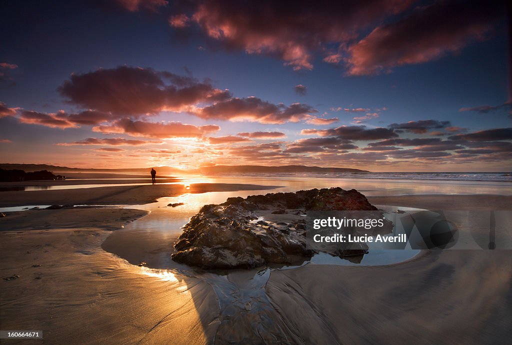 Sunset Rockpool on Winter Beach