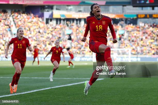 Salma Paralluelo of Spain celebrates after scoring her team's second goal during the FIFA Women's World Cup Australia & New Zealand 2023 Quarter...