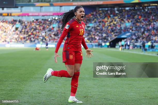 Salma Paralluelo of Spain celebrates after scoring her team's second goal during the FIFA Women's World Cup Australia & New Zealand 2023 Quarter...