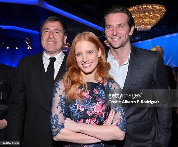 Director David O. Russell, actress Jessica Chastain and actor Bradley Cooper attend the 85th Academy Awards Nominations Luncheon at The Beverly...