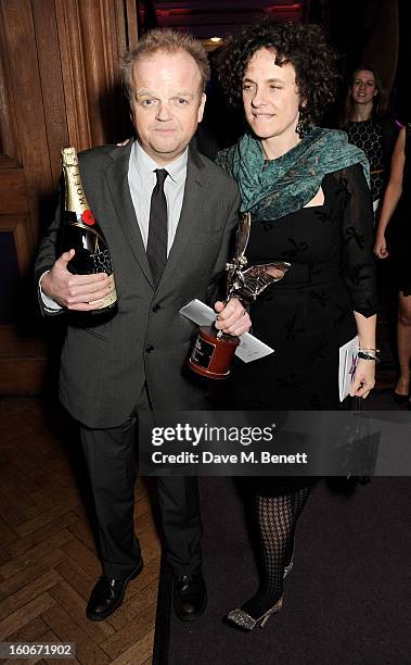 Best Actor winner Toby Jones and Karen Jones attend the London Evening Standard British Film Awards supported by Moet & Chandon and Chopard at the...