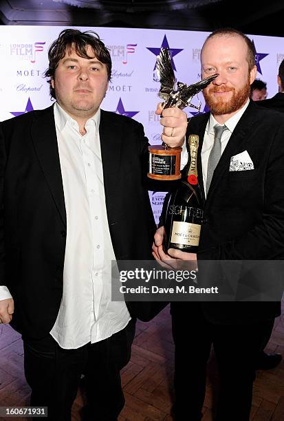 Director Ben Wheatley and writer/actor Steve Oram, winners of the Peter Sellers Award for Comedy, attend the London Evening Standard British Film...