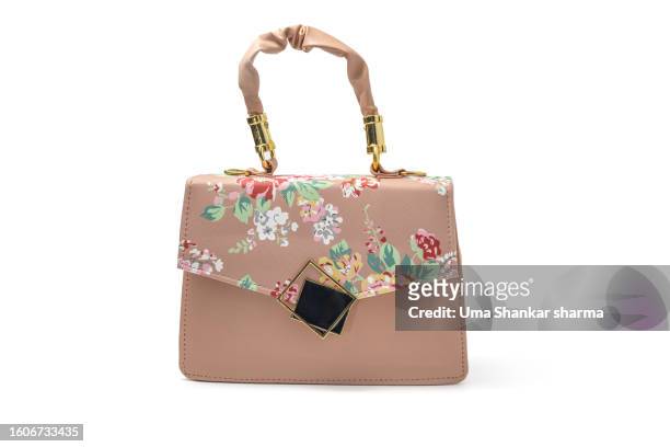 women's handbag on white background. - cream colored purse 個照片及圖片檔