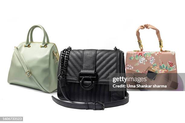 luxury purses isolated on white background. - purse stock pictures, royalty-free photos & images