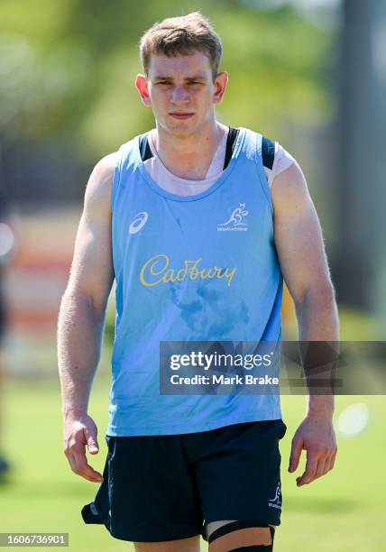 Max Jorgensen of the Wallabies during the Australia Wallabies training session at the Territory Rugby Stadium on August 11, 2023 in Darwin, Australia.