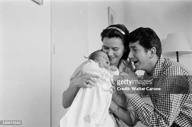 Rendezvous With Daniel Gelin And His Wife Sylvie. 20 mai 1956- A l'occasion de la naissance de leur fils Pascal, portrait de la famille GELIN :...
