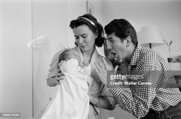 Rendezvous With Daniel Gelin And His Wife Sylvie. 20 mai 1956- A l'occasion de la naissance de leur fils Pascal, portrait de la famille GELIN :...