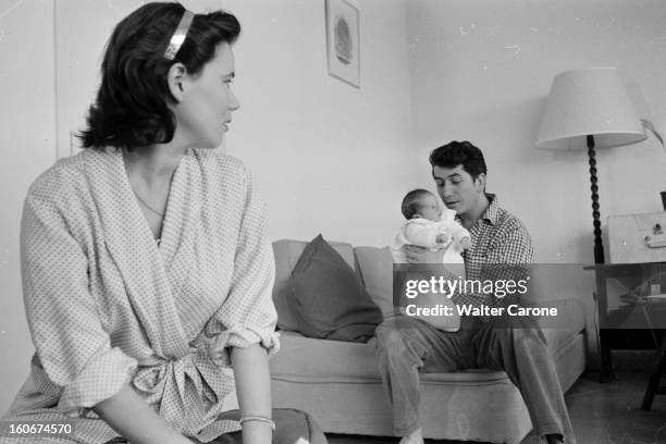 Rendezvous With Daniel Gelin And His Wife Sylvie. 20 mai 1956- A l'occasion de la naissance de leur fils Pascal, portrait de la famille GELIN :...