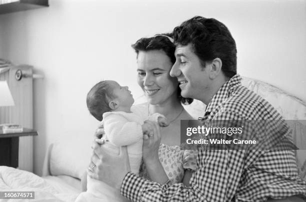 Rendezvous With Daniel Gelin And His Wife Sylvie. 20 mai 1956- A l'occasion de la naissance de leur fils Pascal, portrait de la famille GELIN :...