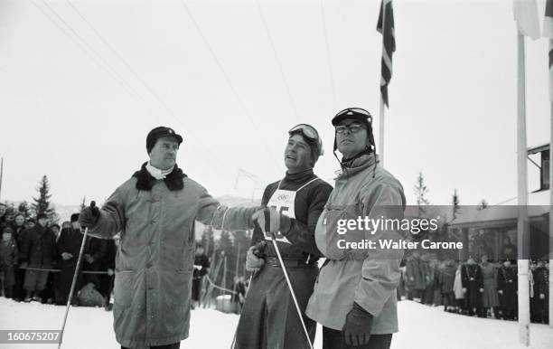 Winter Olympics 1952 Oslo Norway. En Norvège, à Oslo, du 14 au 25 février 1952, lors des Jeux Olympiques d'hiver, Christian PRAVDA, skieur, deuxième,...