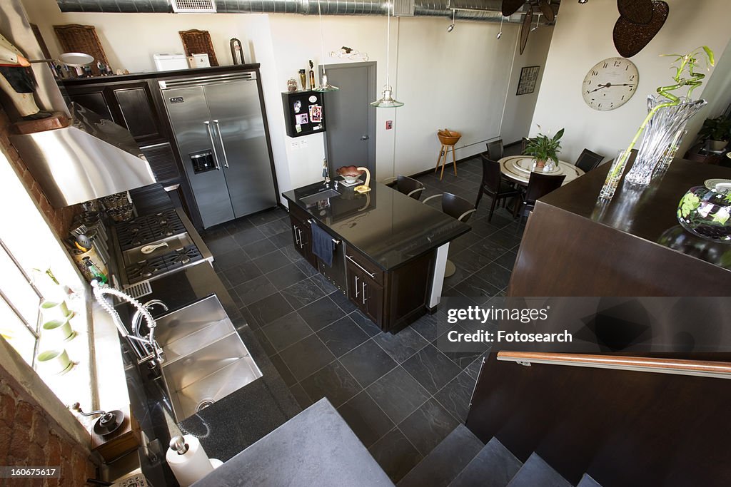 High angle view of modern kitchen