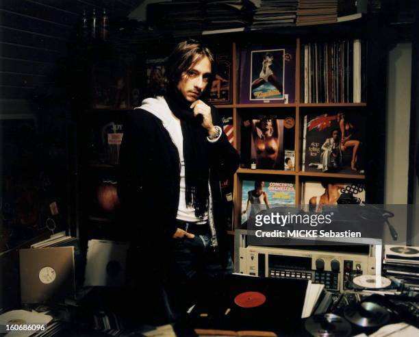 Attitude of Christophe Le Friant aka Bob Sinclar posing in his studio in the Marais in PARIS.