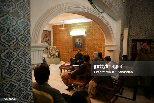 Asif Ali Zardari in a salon of the PPP in Larkana, during a meeting with party members, four days after the death of his wife Benazir Bhutto.