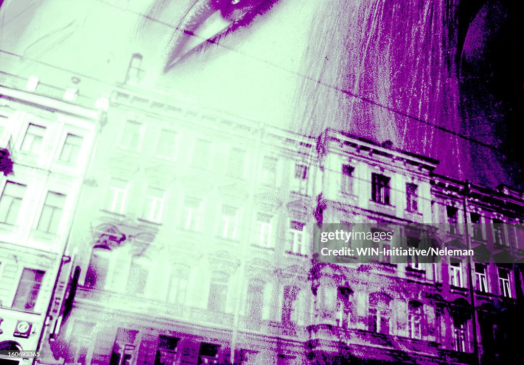 Russia, Digital composite of woman and city