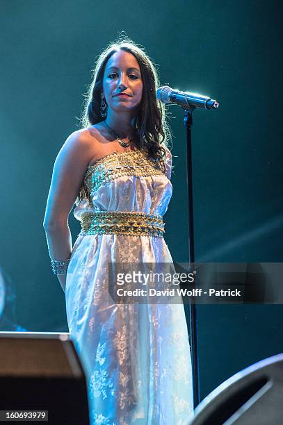 Tanina Cheriet performs with her father Idir at L'Olympia on February 4, 2013 in Paris, France.