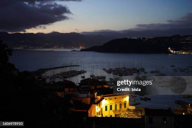lerici by night, liguria (italy). - ligurian sea stock pictures, royalty-free photos & images