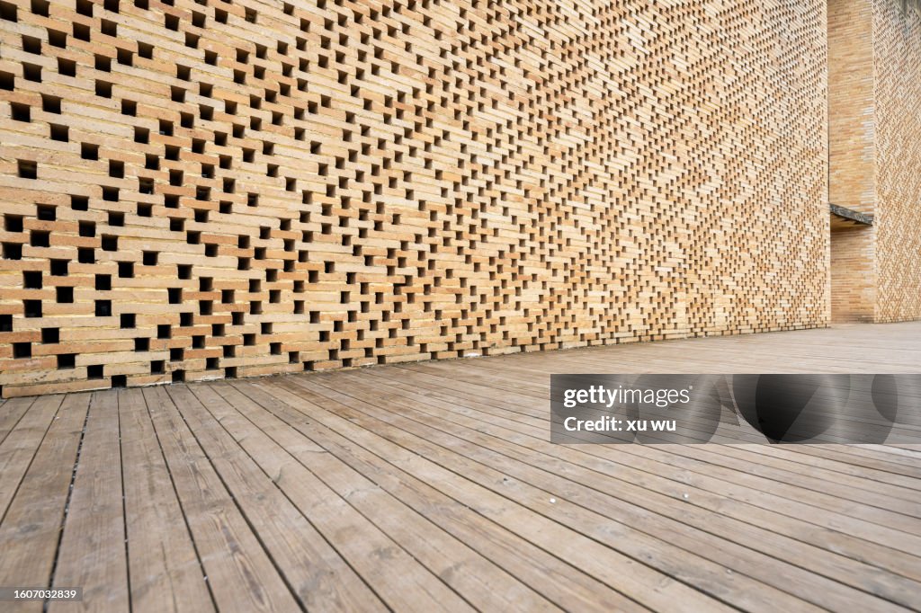 Wooden floor brick wall corner