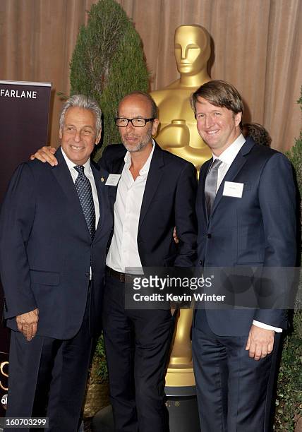 President Hawk Koch, Producer Eric Fellner and Director Tom Hooper attend the 85th Academy Awards Nominations Luncheon at The Beverly Hilton Hotel on...