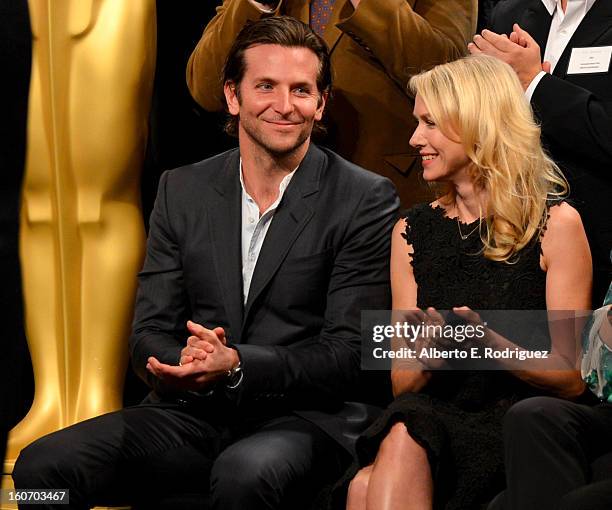 Actor Bradley Cooper and actress Naomi Watts attend the 85th Academy Awards Nominations Luncheon at The Beverly Hilton Hotel on February 4, 2013 in...