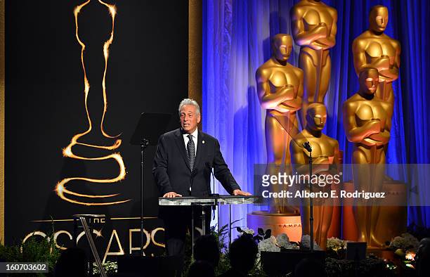 President Hawk Koch speaks at the 85th Academy Awards Nominations Luncheon at The Beverly Hilton Hotel on February 4, 2013 in Beverly Hills,...