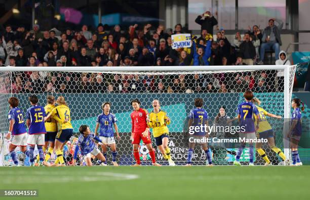 Amanda Ilestedt of Sweden celebrates after scoring her team's first goal during the FIFA Women's World Cup Australia & New Zealand 2023 Quarter Final...