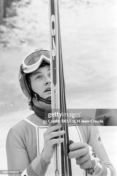 Rendezvous With Franz Klammer. En Autriche, en montagne, lors de la coupe du monde de ski alpin 1975, Franz KLAMMER, skieur autrichien, en...