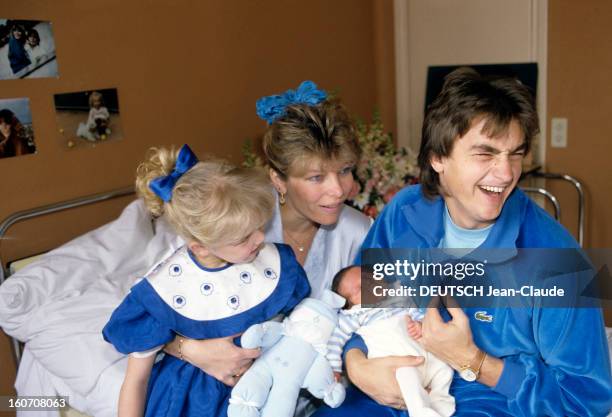 Rendezvous With Henri Leconte And His Wife Brigitte For The Birth Of Maxim. Neuilly- mars 1986- A l'occasion de la naissance Maxime, portrait de la...