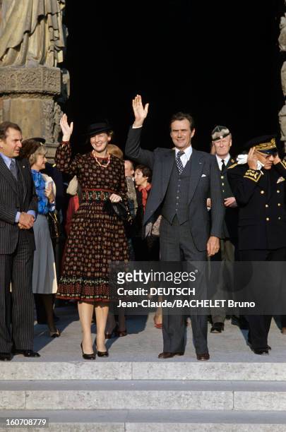 Official Visit Of Margrethe And Henrik Of Denmark In France. En France, en Champagne, en octobre 1978, lors d'une visite officielle, la Reine...