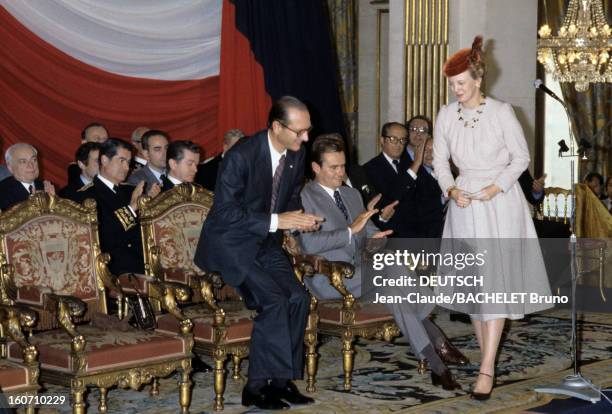 Official Visit Of Margrethe And Henrik Of Denmark In France. En France, à Paris, en octobre 1978, lors d'une visite officielle, la Reine Margrethe II...