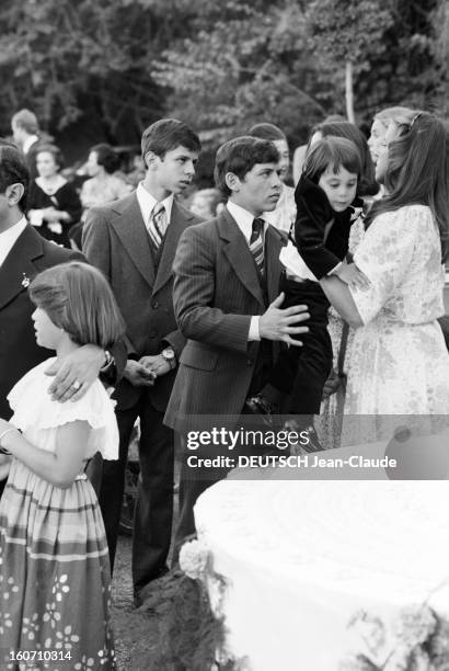 The King Hussein Of Jordan Marries The American Lisa Halaby. En Jordanie, en extérieur, à Amman, le 15 juin 1978, lors du mariage du Roi HUSSEIN DE...