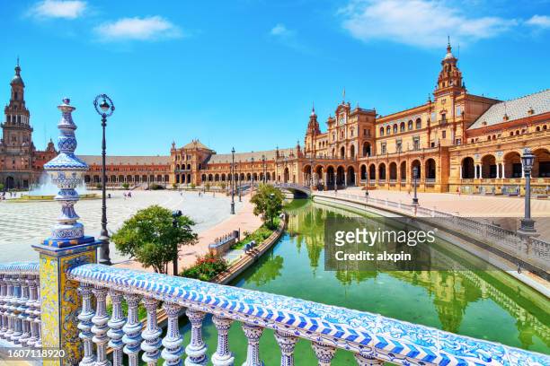 plaza de espana in seville - seville tiles stock pictures, royalty-free photos & images