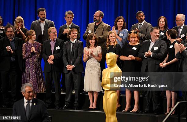 Production Designer Sarah Greenwood, Director/actor Ben Affleck, Costume Designer Colleen Atwood, actor Denzel Washington, Producer Kathleen Kennedy,...