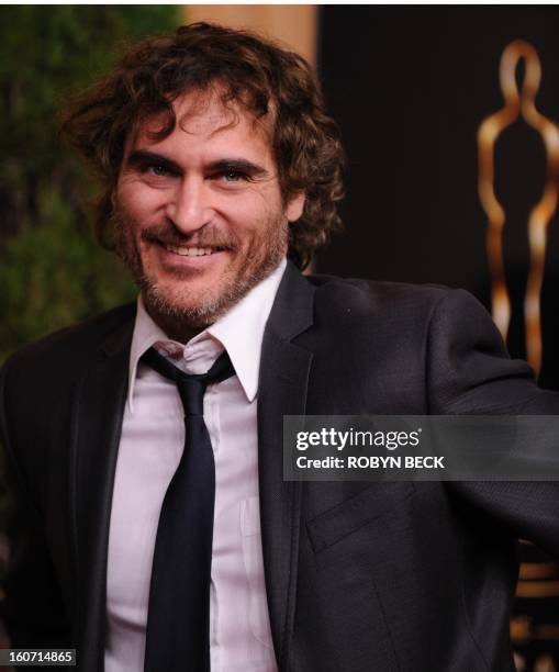 Actor Joaquin Phoenix arrives at the 85th Academy Awards Nominees Luncheon at The Beverly Hilton Hotel on February 4, 2013 in Beverly Hills,...