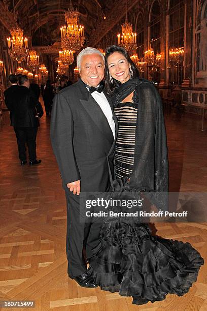 Francois Bennaceur and Cyrine Frad pose in the Hall of Mirrors as they attend the gala dinner of Professor David Khayat's association 'AVEC', at...