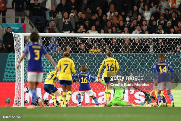 Honoka Hayashi of Japan scores her team's second goal during the FIFA Women's World Cup Australia & New Zealand 2023 Quarter Final match between...