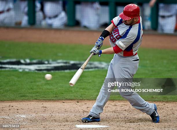 Jesus Feliciano of Criollos de Caguas of Puerto Rico, bats against Leones del Escogido of Dominican Republic, during the 2013 Caribbean baseball...