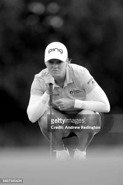 Ally Ewing of the United States prepares to plays her putt shot on the 3rd hole on Day Two of the AIG Women's Open at Walton Heath Golf Club on...