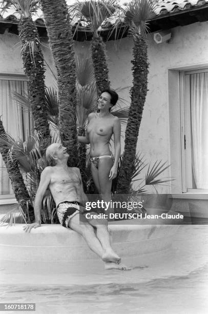 Eddie Barclay And His Future Sixth Wife At Home In Saint-tropez. France, Saint-Tropez, 10 juin 1980, Eddie BARCLAY, éditeur et producteur de musique...