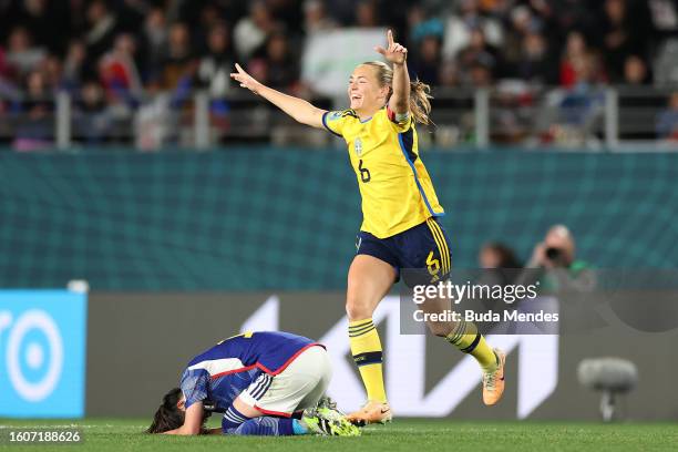 Magdalena Eriksson of Sweden celebrates her team's 2-1 victory and advance to the semi final following the FIFA Women's World Cup Australia & New...