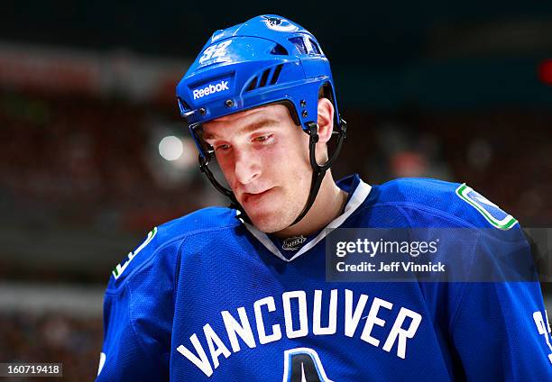 Dale Weise of the Vancouver Canucks skates to the bench during their NHL game against the Colorado Avalanche at Rogers Arena January 30, 2013 in...