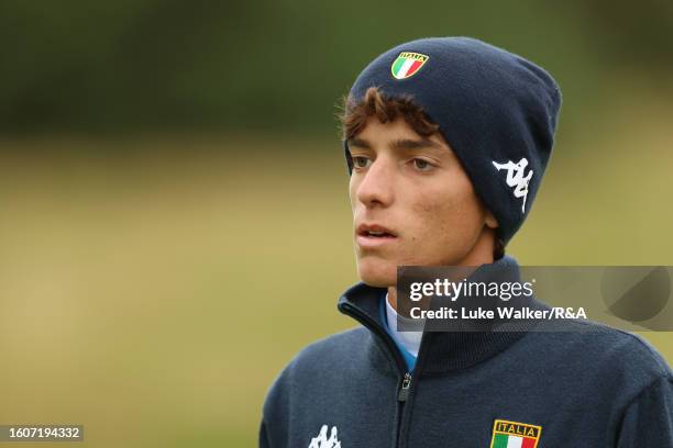 Michele Ferrero of Italy looks on during Round Two of Matchplay on Day Four of the R&A Boys' Amateur Championship at Ganton Golf Club on August 18,...