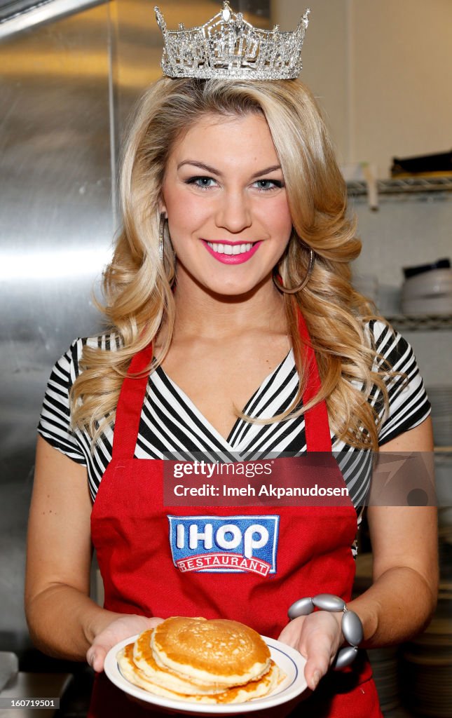 Miss America 2013 Mallory Hagan Learns How To Make A Pancake At IHOP's Headquarters
