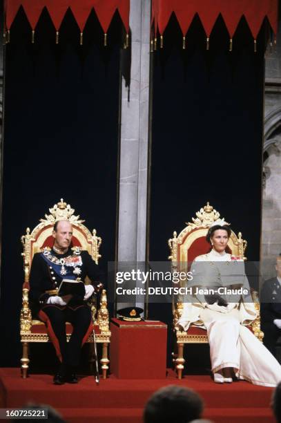 The Coronation Of King Harald V And Queen Sonja Of Norway. Norv?ge, Cath?drale de Nidaros ? Trodheim - Juin 1991-Lors du sacre du Roi HARALD V et de...