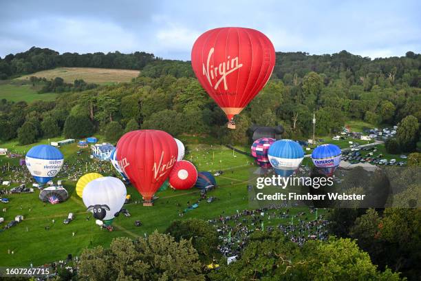 Balloons take off during a mass ascent on August 11, 2023 in Bristol, England. The Bristol International Balloon Fiesta, Europe's largest annual hot...