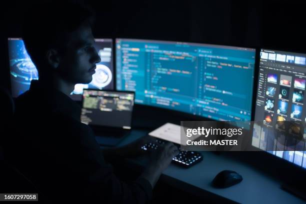 it engineer working on computer - broadcast programming stock pictures, royalty-free photos & images