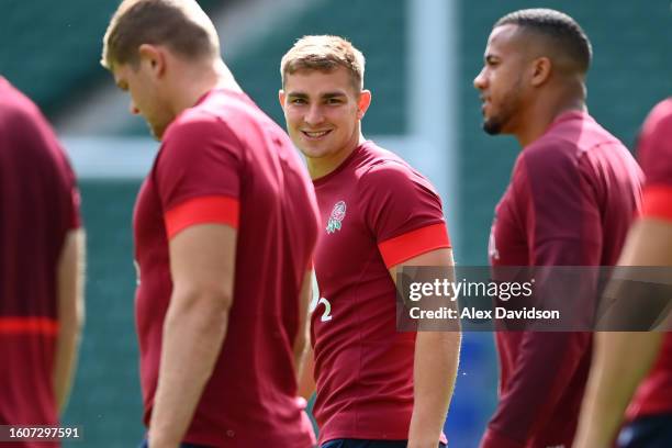 Jack van Poortvliet of England looks on during a training session at Twickenham Stadium on August 11, 2023 in London, England.