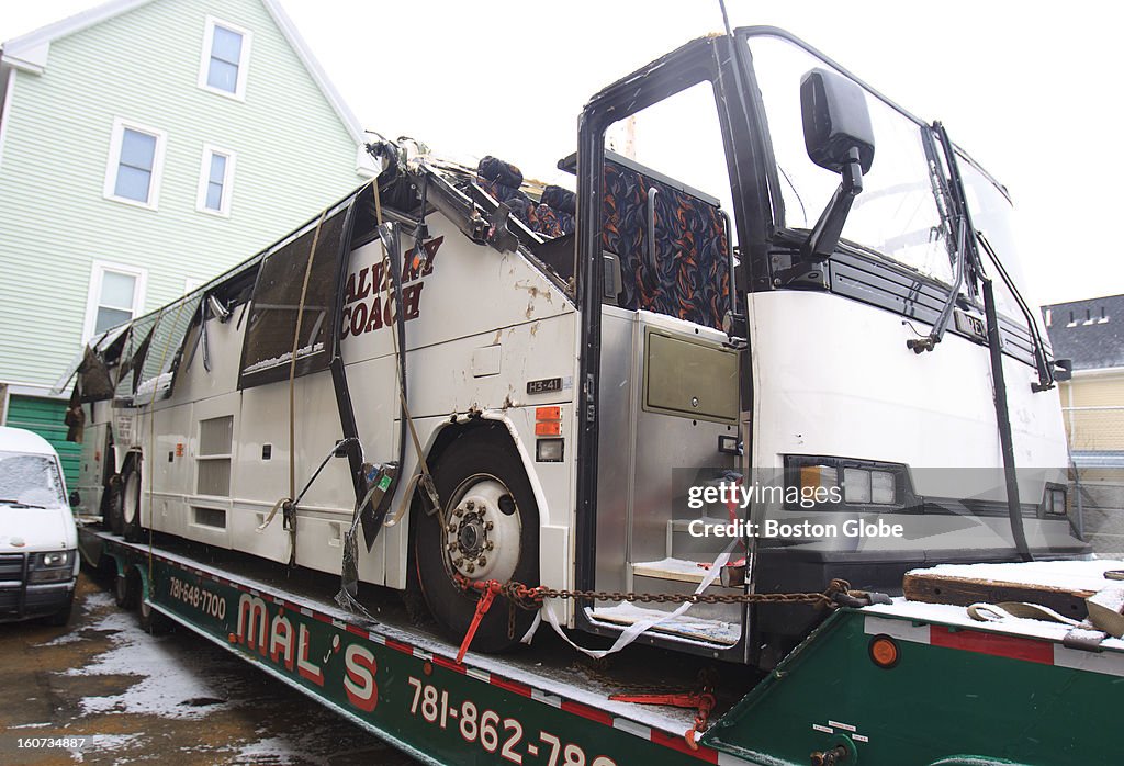 Charter Bus Crashes Into Overpass In Boston